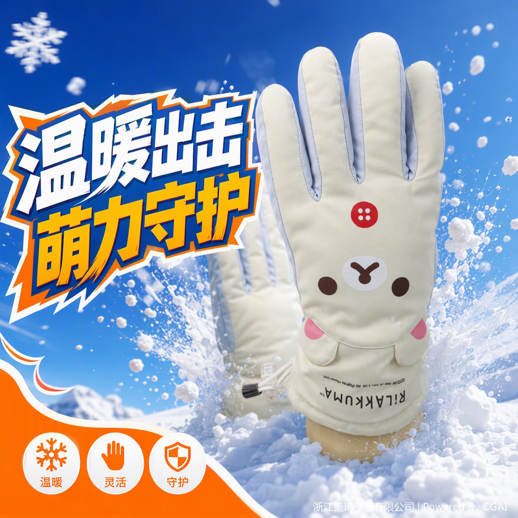 Cartoon-style beige gloves for warmth and cold protection, cute hand products for boys and girls in autumn and winter Specification image
