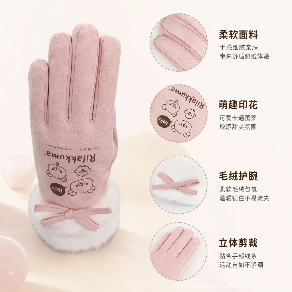 Soft and comfortable pink gloves for cold protection and warmth, fashionable hand care for ladies, a must-have in winter