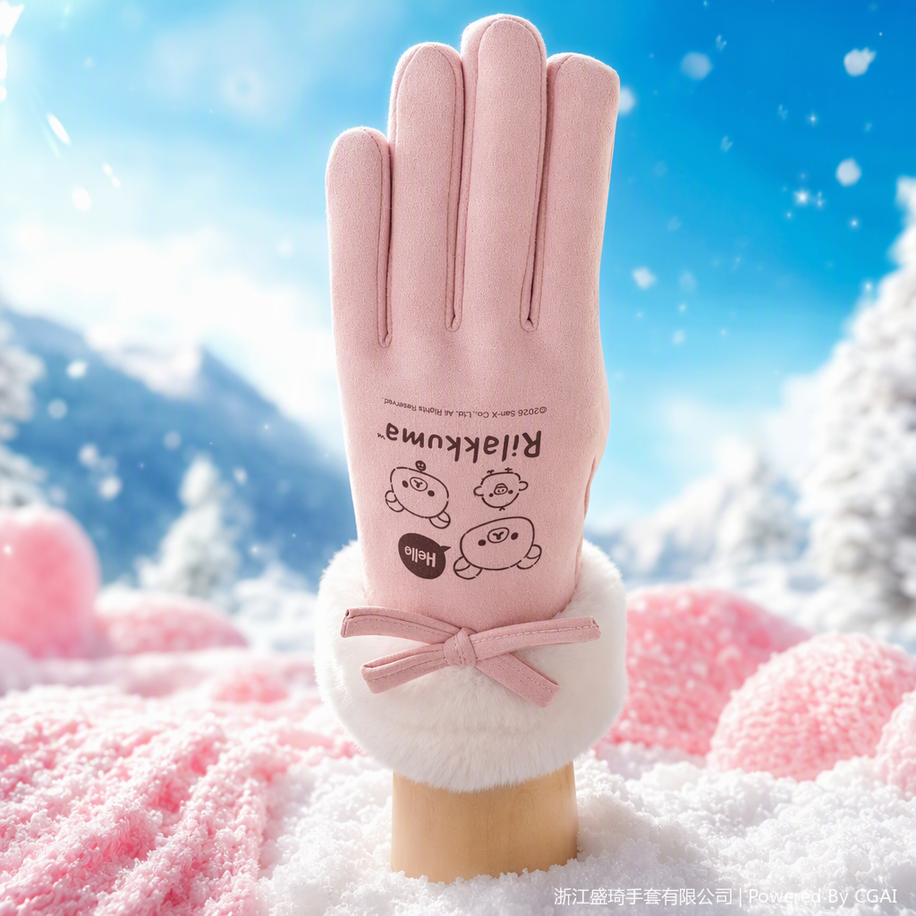 Soft and comfortable pink gloves for cold protection and warmth, fashionable hand care for ladies, a must-have in winter Specification image