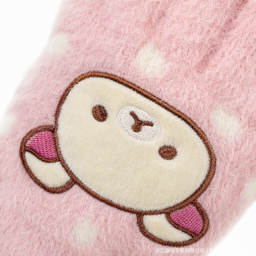Warm and soft pink plush gloves for keeping warm. Cute and fashionable hand protection covers for ladies to wear in winter Application Scenario