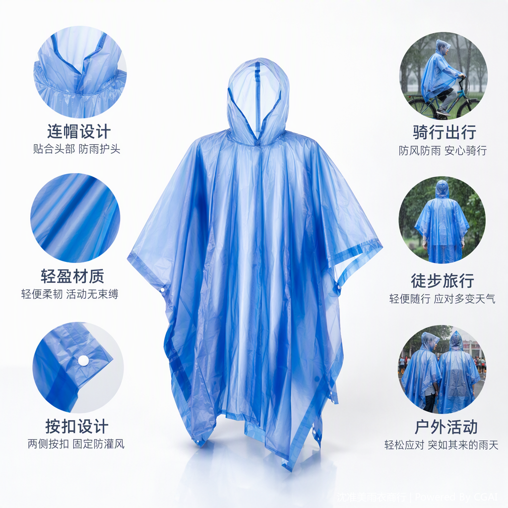 连体雨衣、雨披实物图