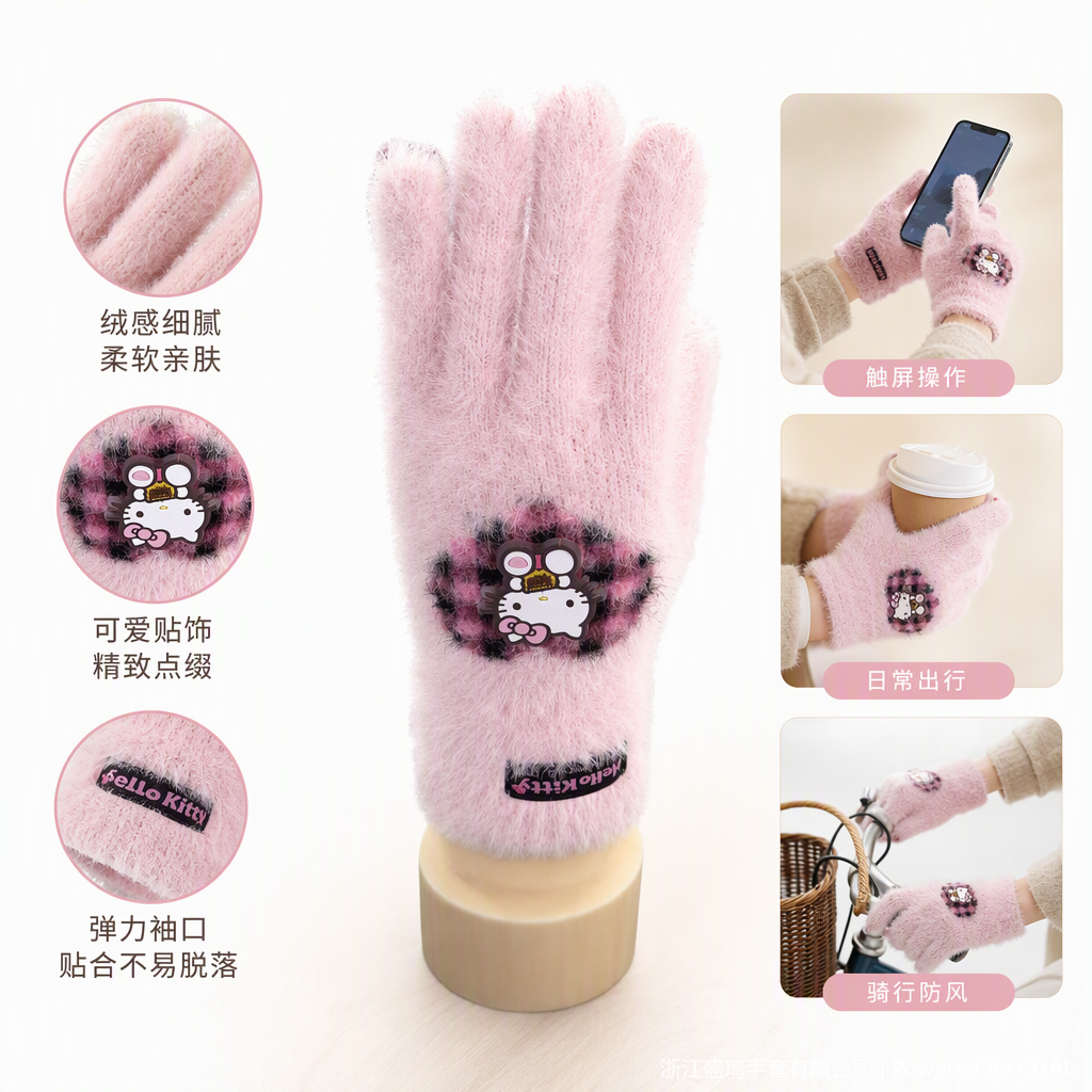 The warm and soft pink fleece gloves keep the hands warm and are a fashionable trend for ladies to protect their hands from the cold in autumn and winter