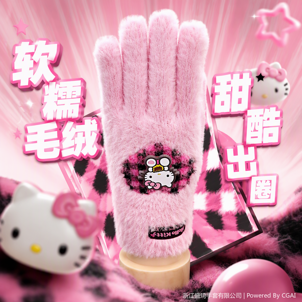 The warm and soft pink fleece gloves keep the hands warm and are a fashionable trend for ladies to protect their hands from the cold in autumn and winter Specification image