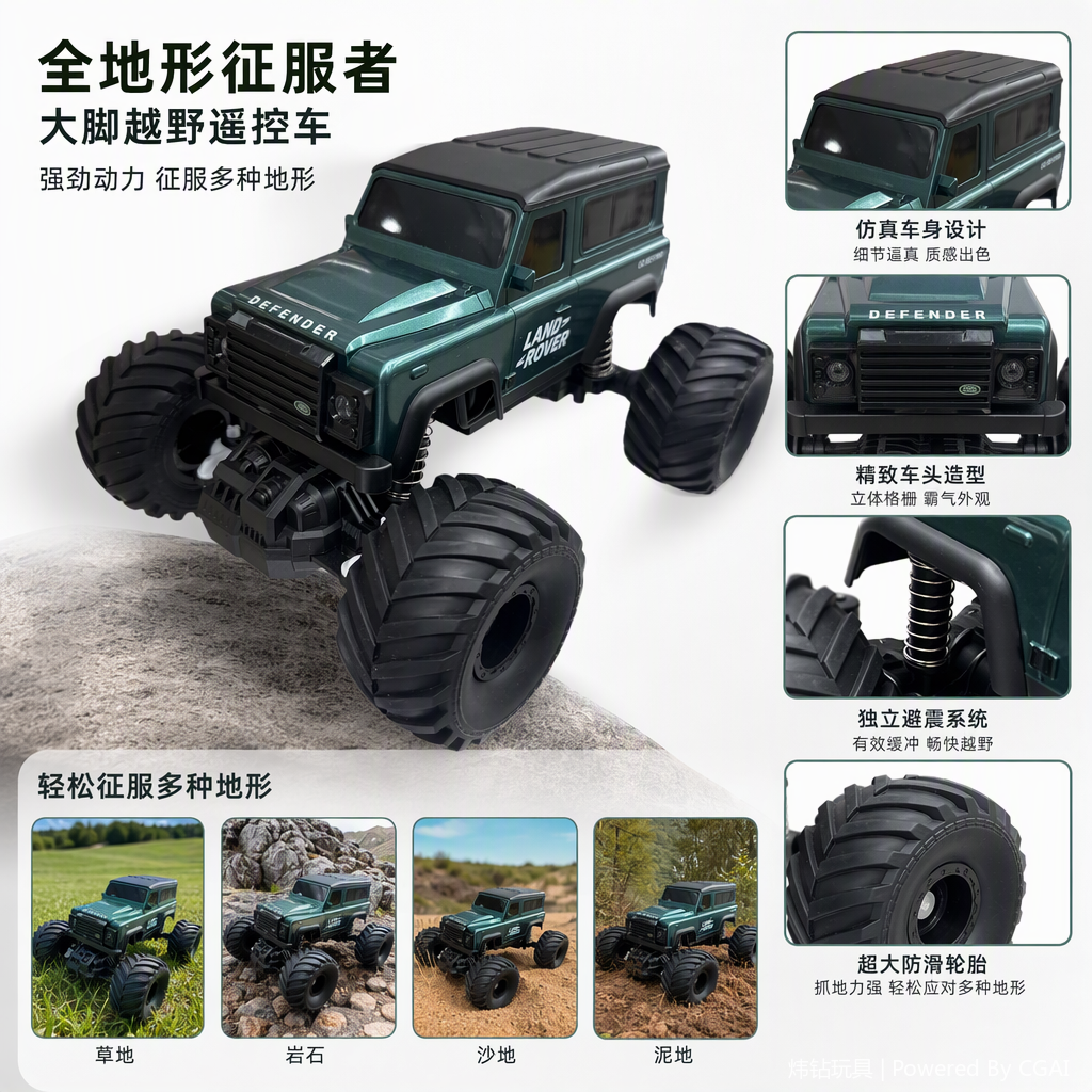 Green Land Rover Defender off-road vehicle model simulation car ornament Children's toy collection as a gift