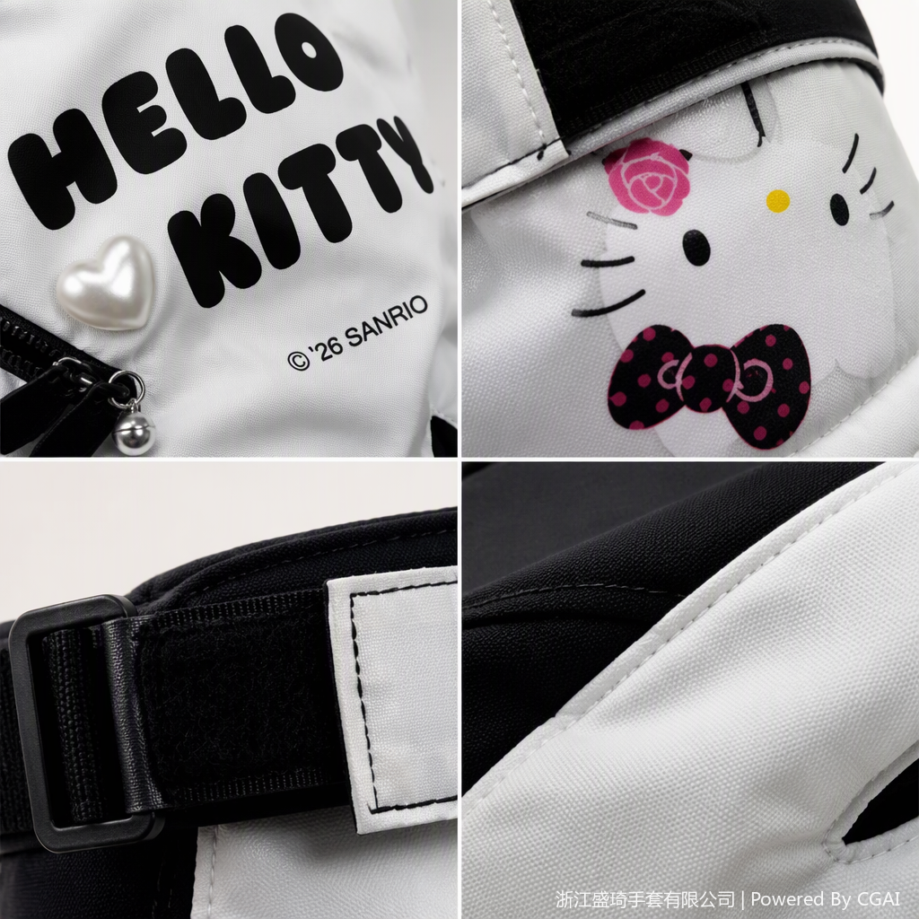 White black-edged ski gloves with printed cartoon patterns, warm and windproof winter sports gloves for both men and women Application Scenario