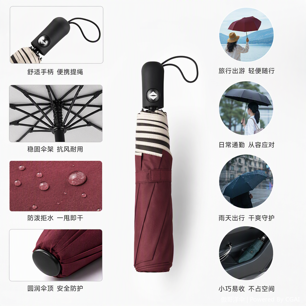 This multi-functional windproof, sunshade and umbrella is lightweight, durable and suitable for both sunny and rainy days. It is a folding umbrella for students and business students Application Scenario