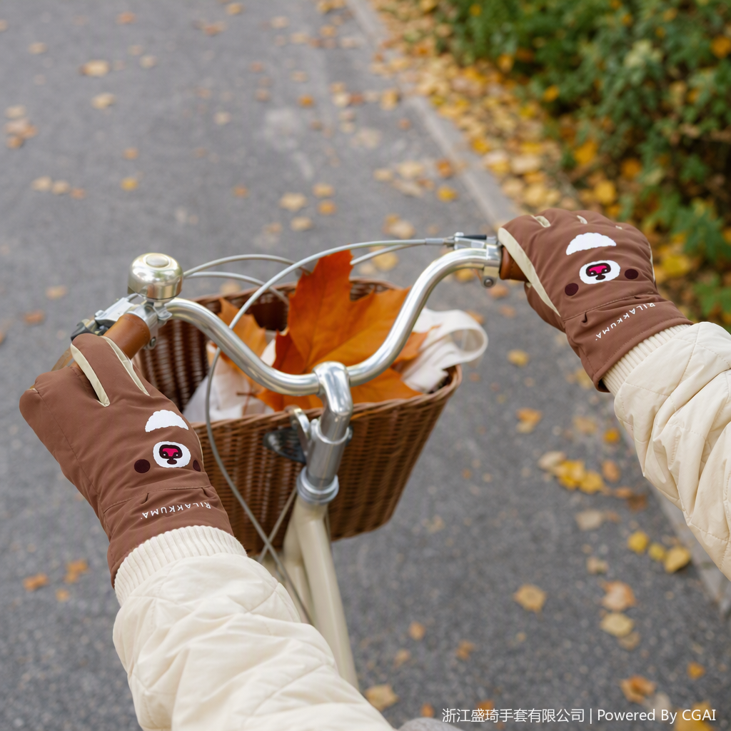 Cute cartoon gloves for warm hands for boys, girls and children in brown style in autumn and winter. Colorful warm and cold-proof hand care products details Picture