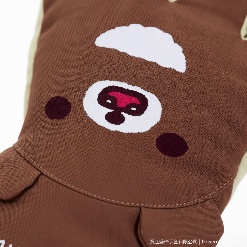Cute cartoon gloves for warm hands for boys, girls and children in brown style in autumn and winter. Colorful warm and cold-proof hand care products Application Scenario