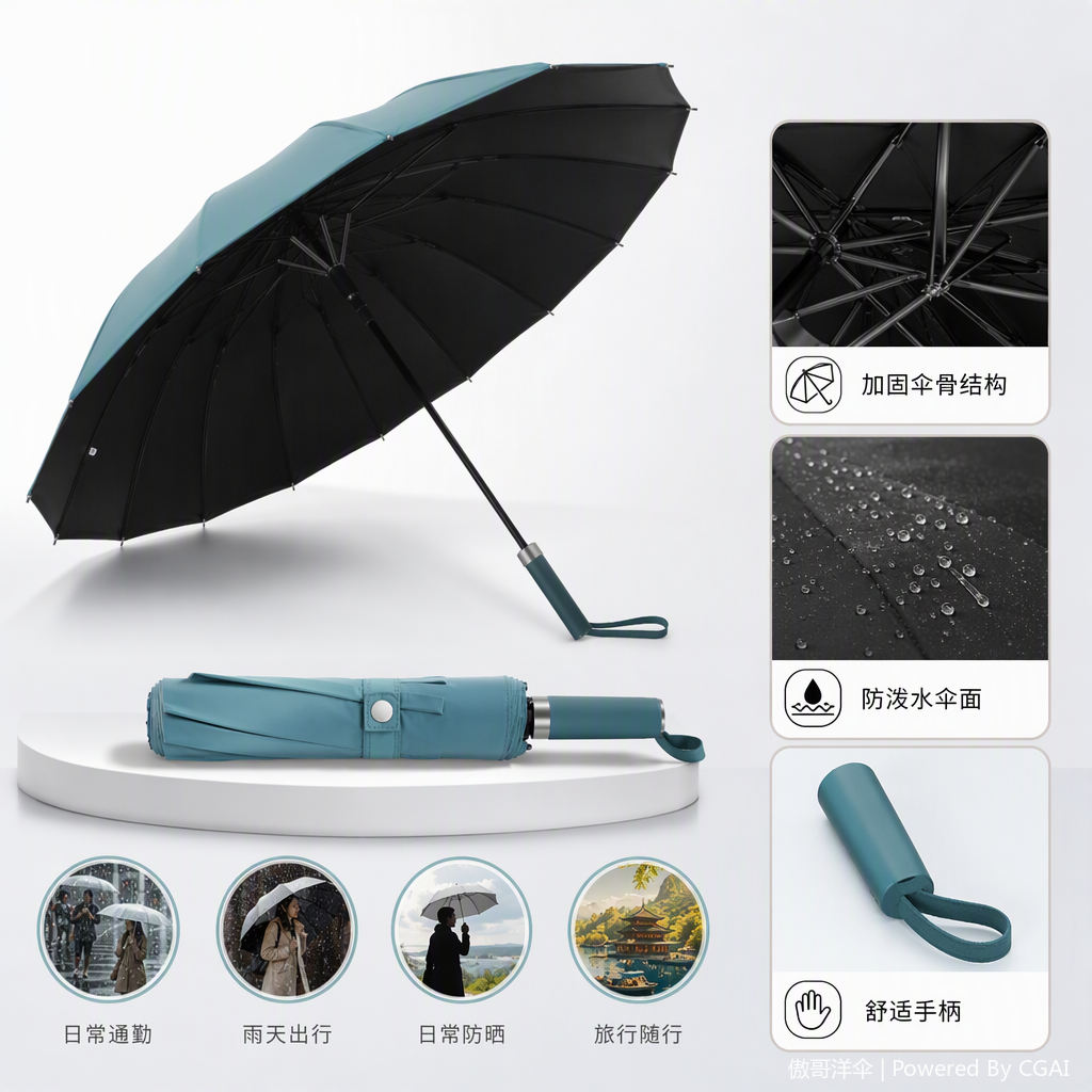 The multi-functional windproof and sunshade umbrella is lightweight and rainproof, suitable for both sunny and rainy days. It is durable, fashionable and available in a variety of colors Specification image