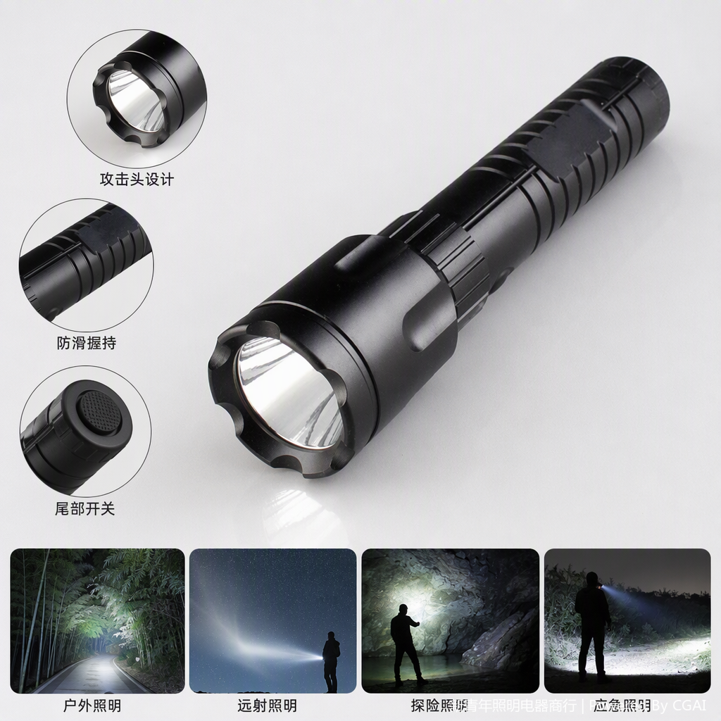 Multi-functional high-intensity flashlight, portable waterproof outdoor camping emergency lighting lamp, rechargeable high-intensity handheld lamp Application Scenario