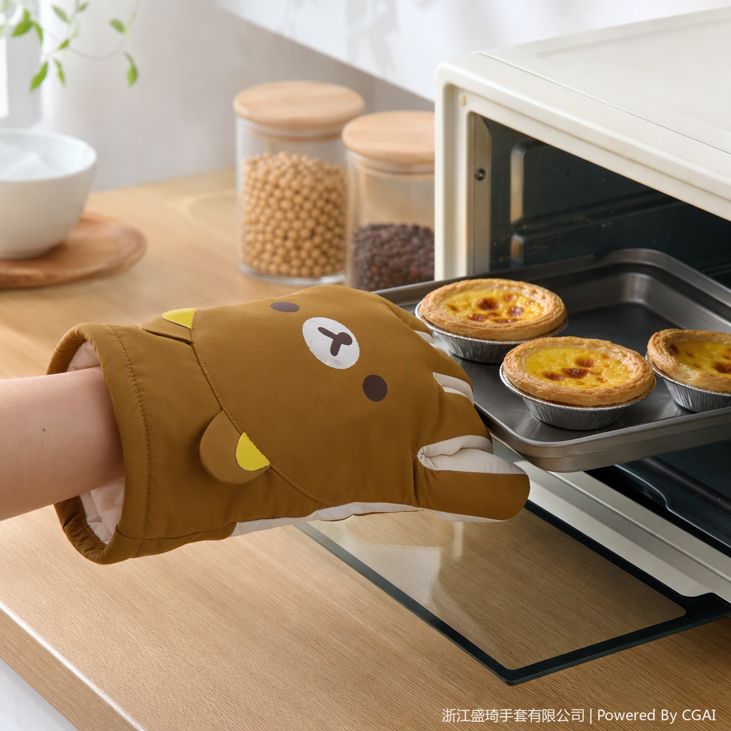 Cute cartoon-style brown gloves for boys and girls, a warm and comfortable children's gift for autumn and winter details Picture