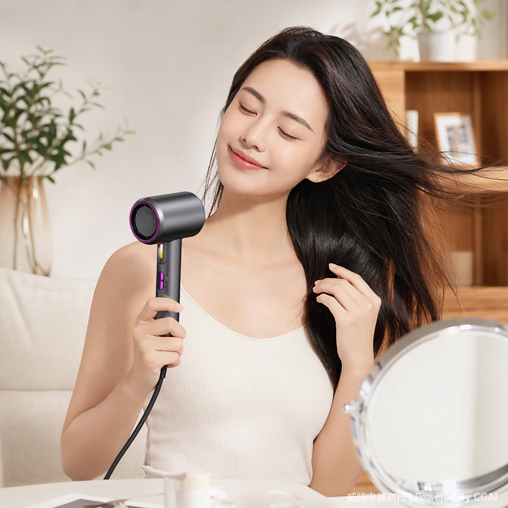 Multi-functional negative ion high-power household hair dryer, quick hair drying and care, silent portable model Application Scenario