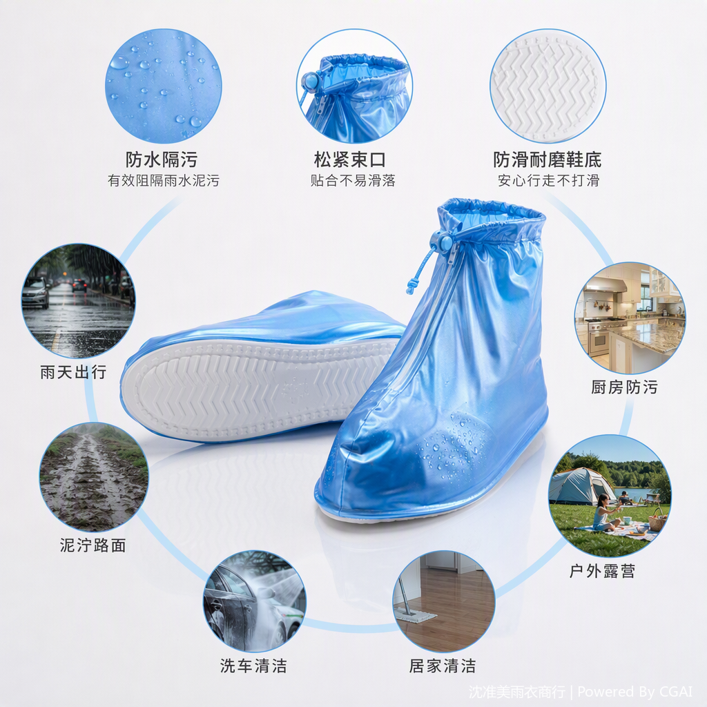 防雨鞋套防水防风遮阳防雨防滑耐磨户外出行必备多功能防护用品