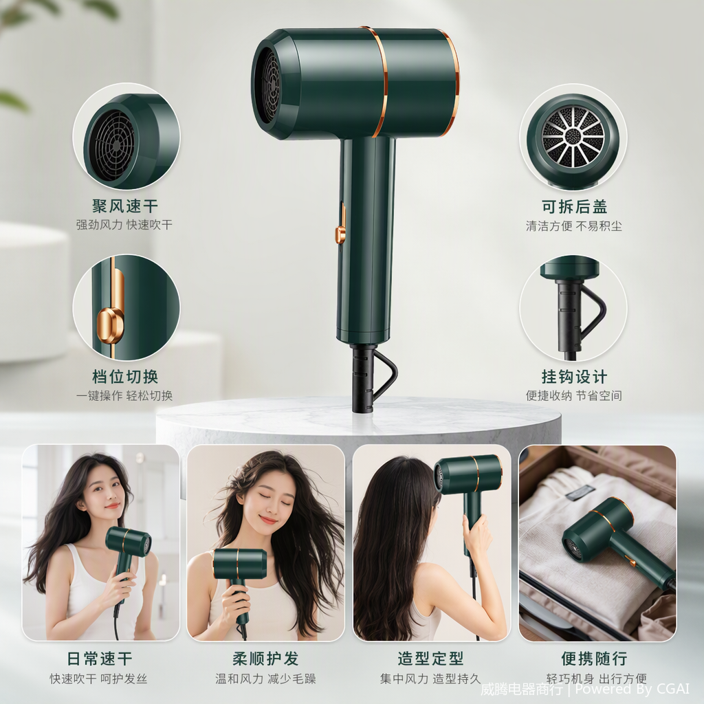 Imported electrical hair dryer, high-power negative ion silent hair care, household portable and quick hair drying equipment details Picture