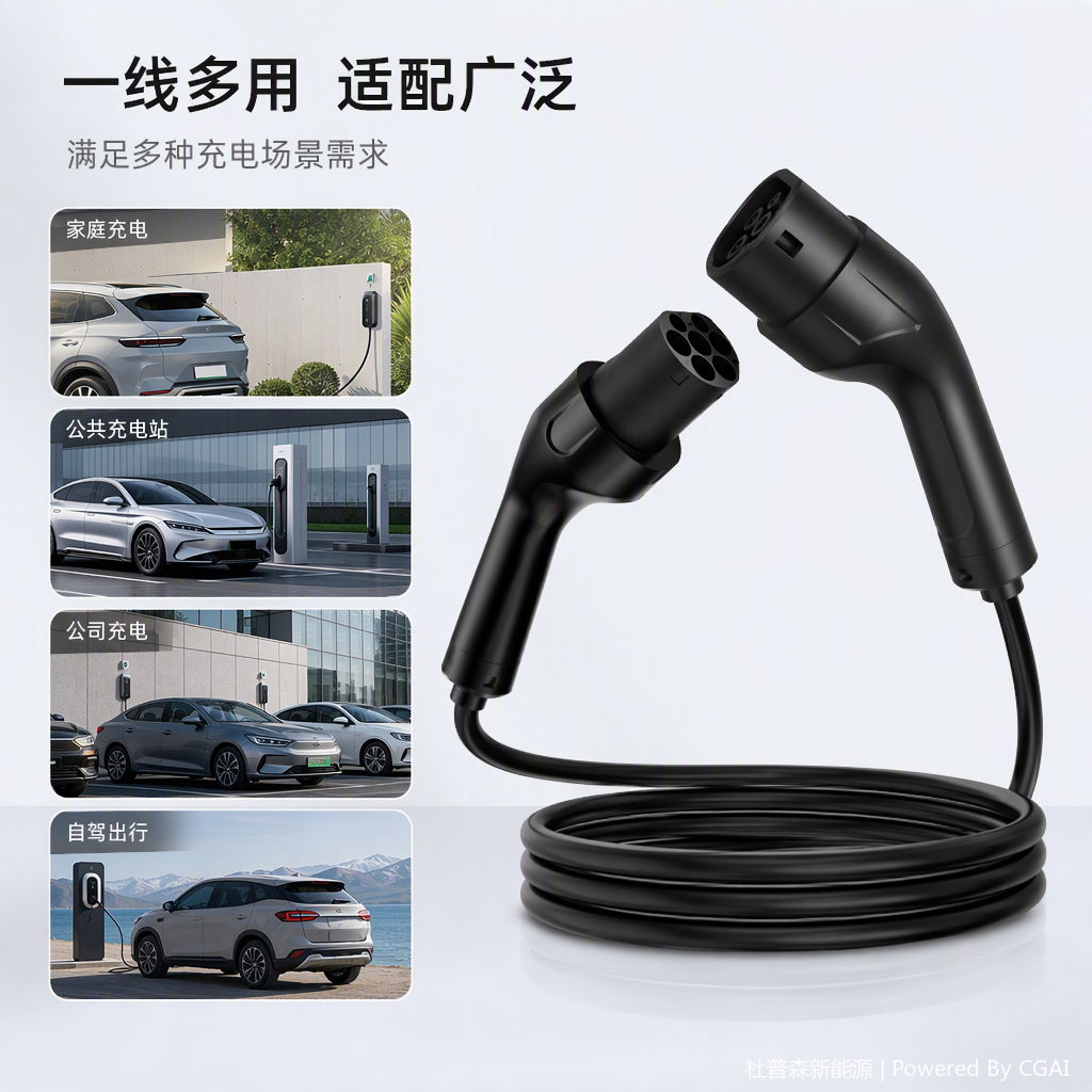 Cable de extensión de carga dual estándar europeo DUPUSEN, diseño de acoplamiento de doble punta, conducción eléctrica estable y confiable, extensión efectiva del cable de carga, posición de estacionamiento sin restricciones Item Picture