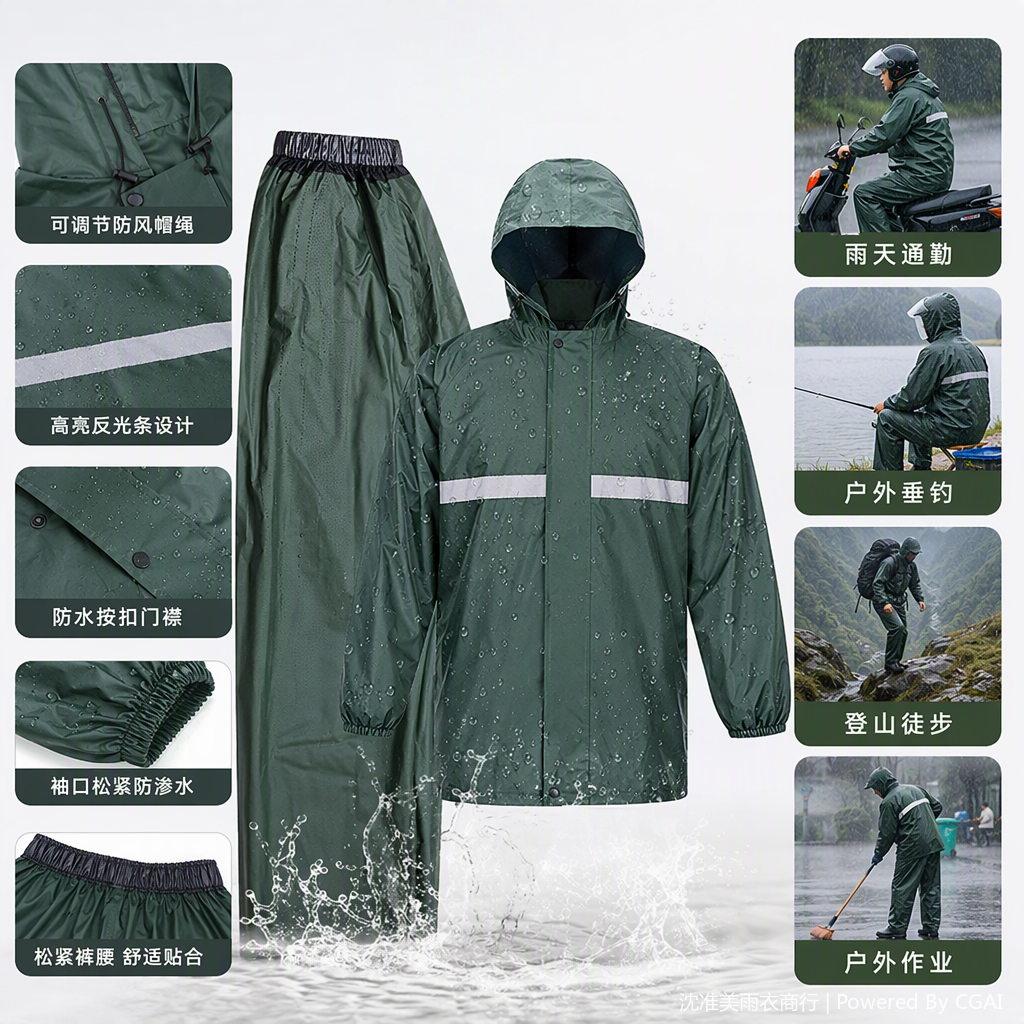 多功能防风防水分体雨衣雨披户外便携防雨防晒男女通用款产品图