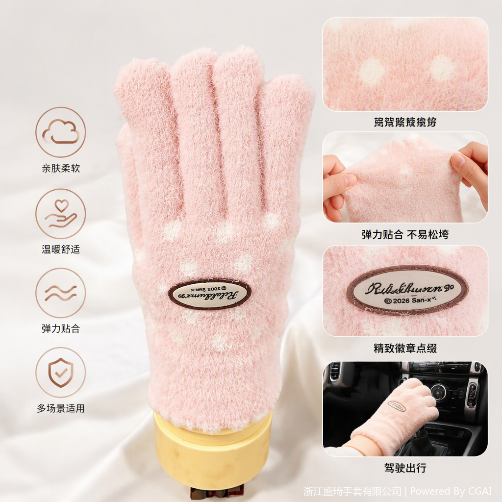 Soft and warm pink plush gloves, a cute and girlish hand warming tool for winter