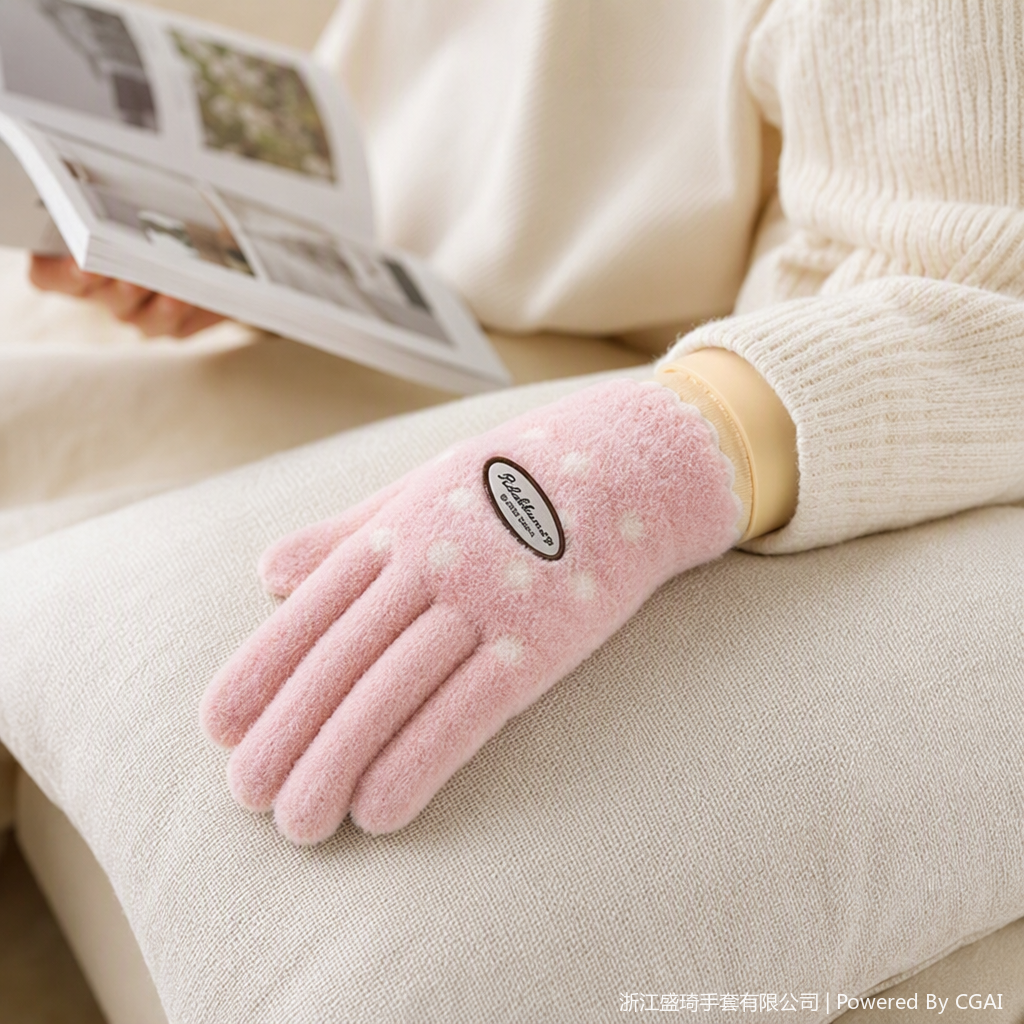 Soft and warm pink plush gloves, a cute and girlish hand warming tool for winter details Picture