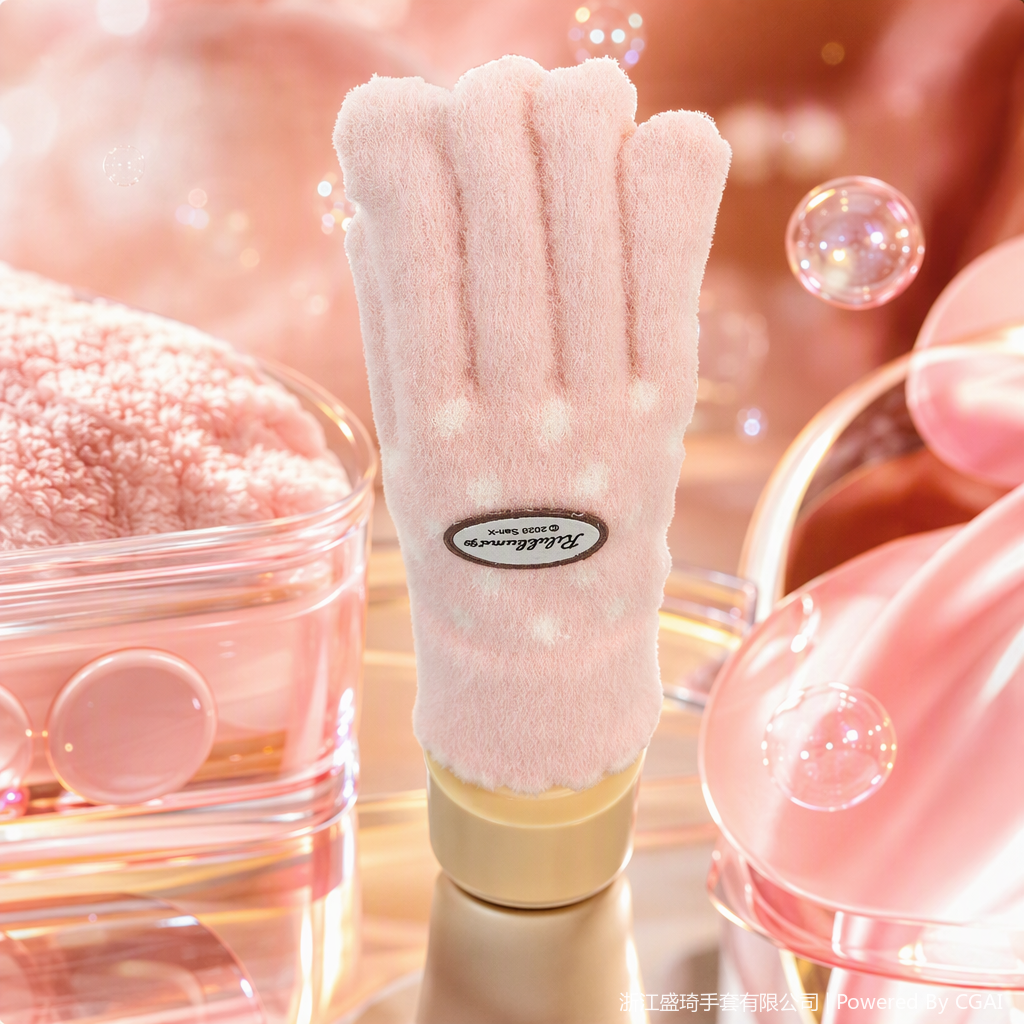 Soft and warm pink plush gloves, a cute and girlish hand warming tool for winter Specification image