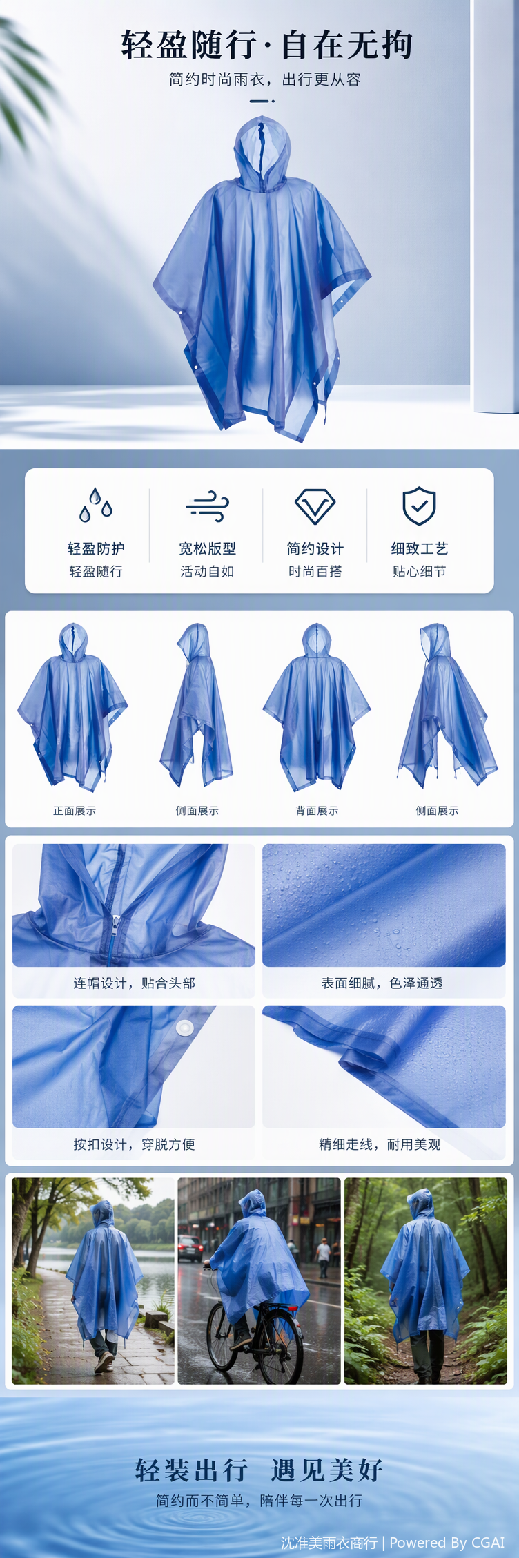 多功能连体雨衣防风遮阳防雨工具户外便携雨披男女通用防水防风服装详情1
