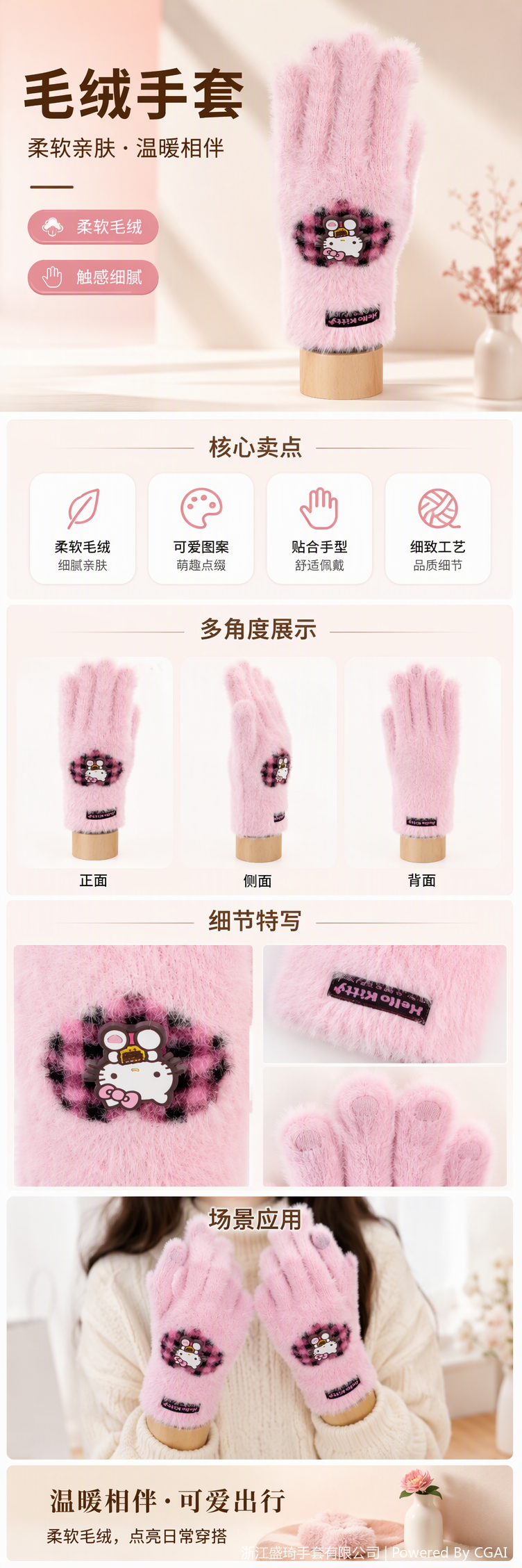 The warm and soft pink fleece gloves keep the hands warm and are a fashionable trend for ladies to protect their hands from the cold in autumn and winter pic 1