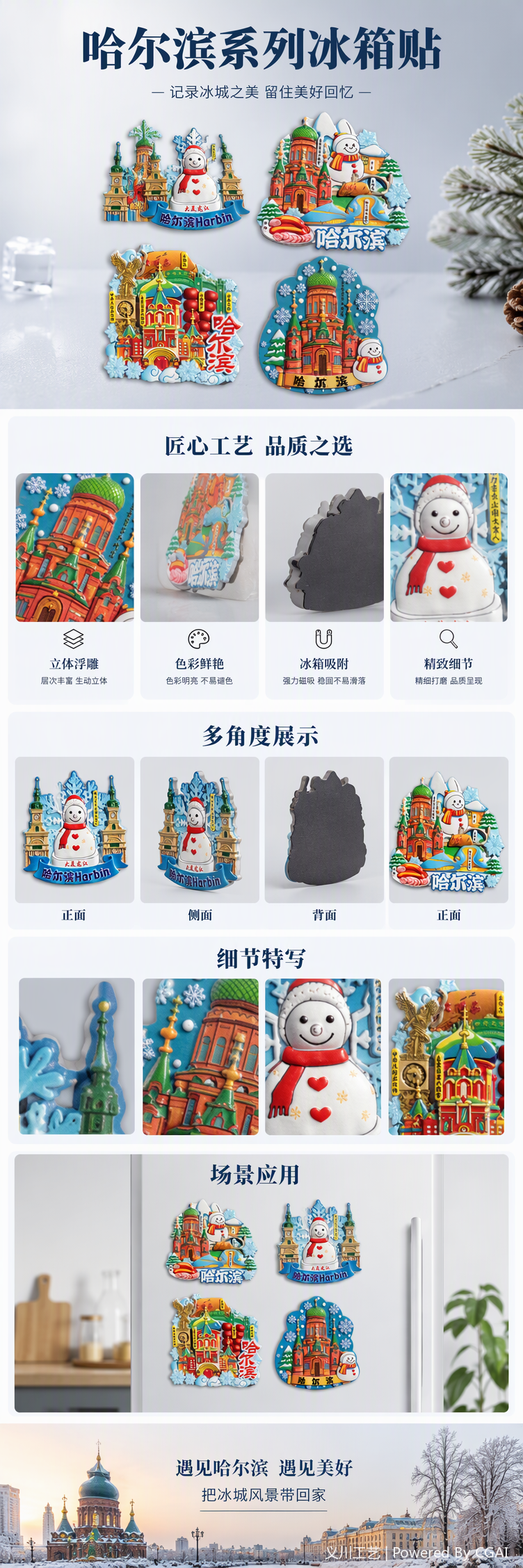 工厂定制 哈尔滨树脂冰箱贴冰雪大世界索菲亚教堂文创旅游纪念品伴手礼详情1