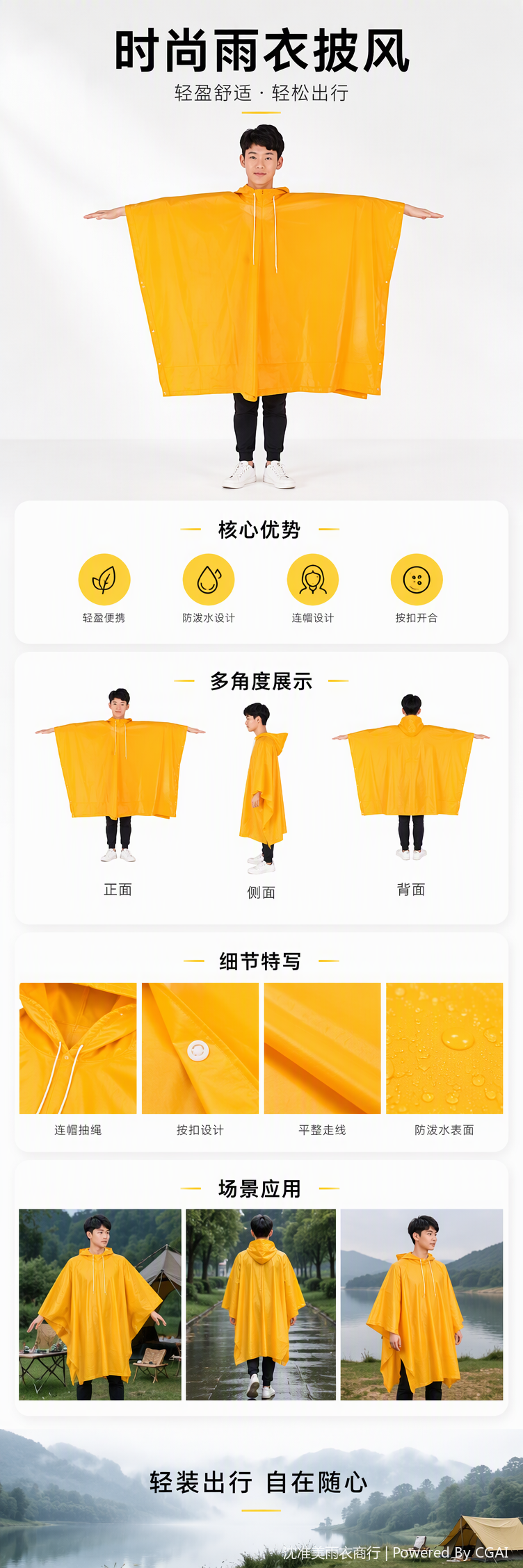 防水防风连体雨衣雨披男女通用户外防雨防晒防尘轻便便携款式多样详情1