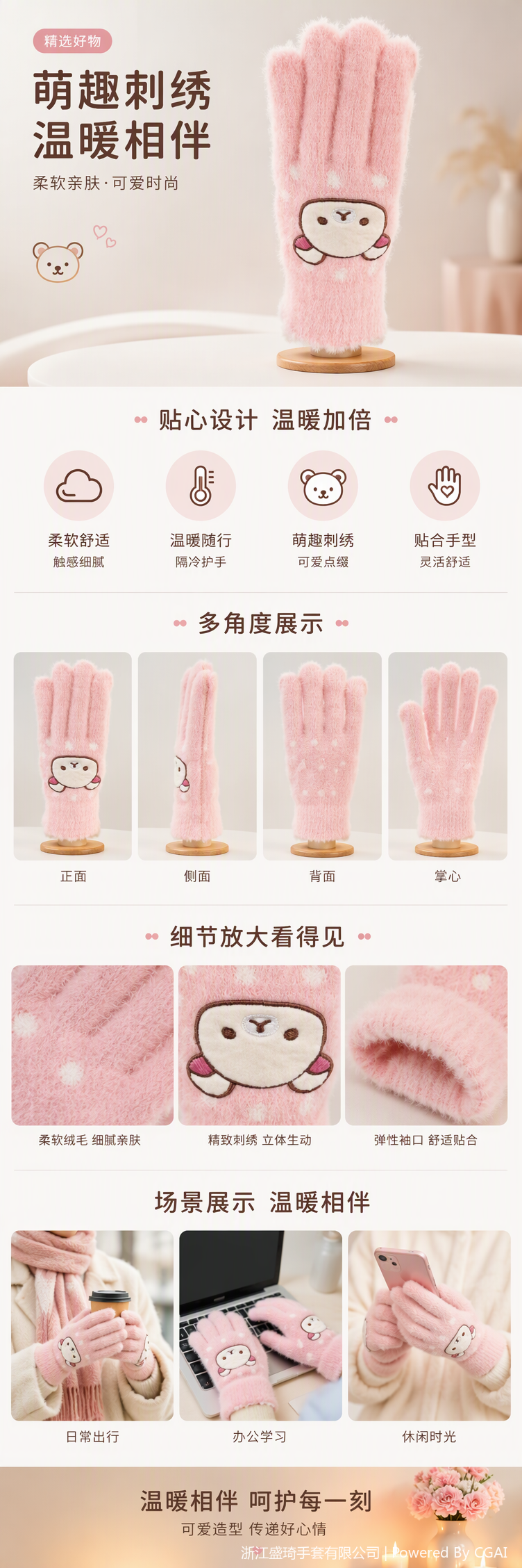 Warm and soft pink plush gloves for keeping warm. Cute and fashionable hand protection covers for ladies to wear in winter pic 1