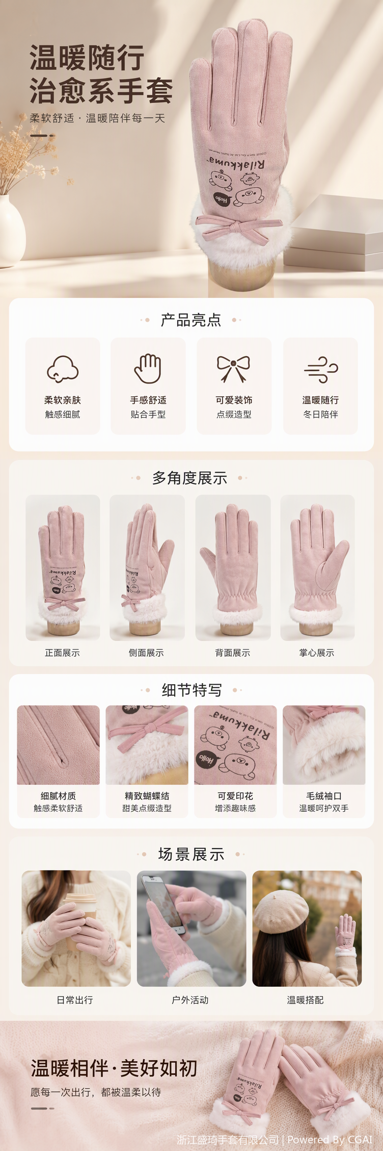 Soft and comfortable pink gloves for cold protection and warmth, fashionable hand care for ladies, a must-have in winter pic 1