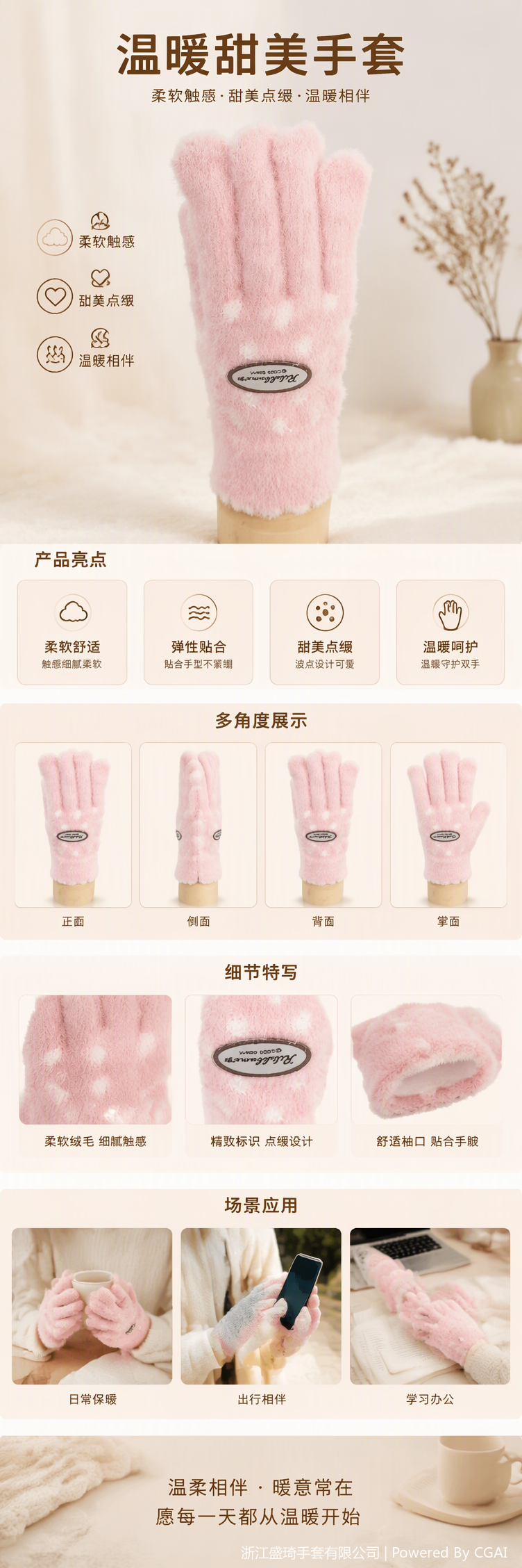 Soft and warm pink plush gloves, a cute and girlish hand warming tool for winter pic 1