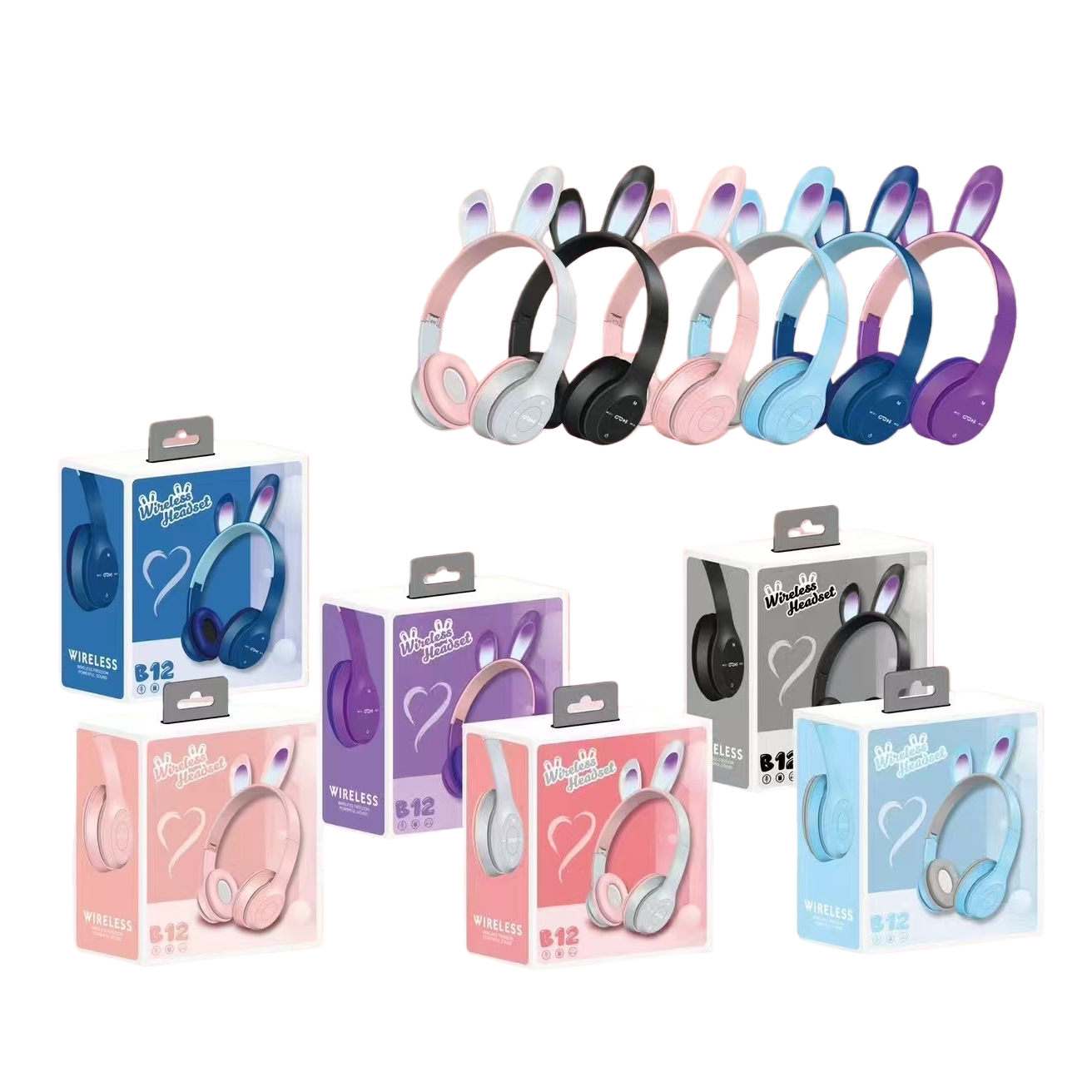 Colorful rabbit-ear wireless headphones, fashionable and trendy Bluetooth earbuds with charging cases, portable and suitable for sports Item Picture
