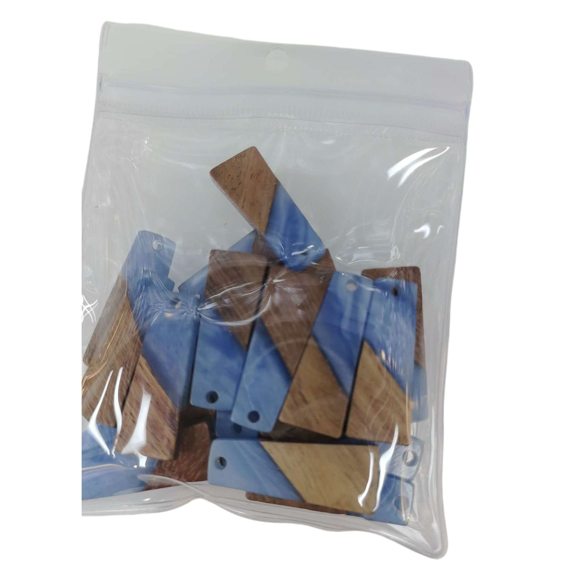 Transparent plastic bags for storing long, spliced blue wood pendants, accessories, hanging ornaments and other items Item Picture