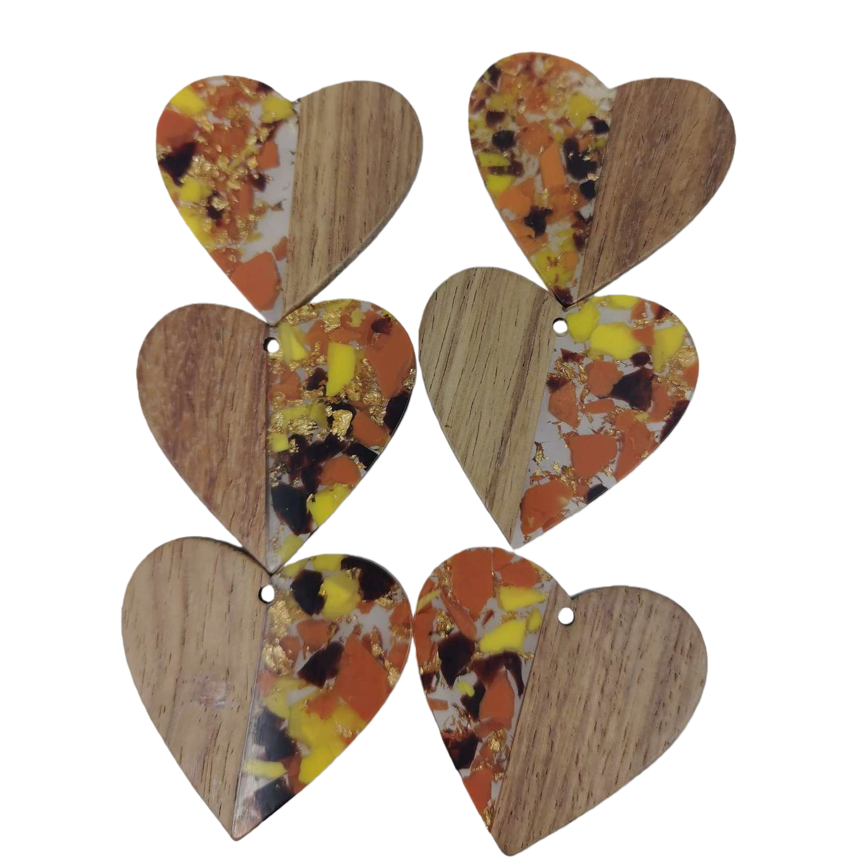 Fashionable heart-shaped pendant, orange, yellow, black and gold debris and wood grain spliced simple and individual necklace accessory gift Item Picture