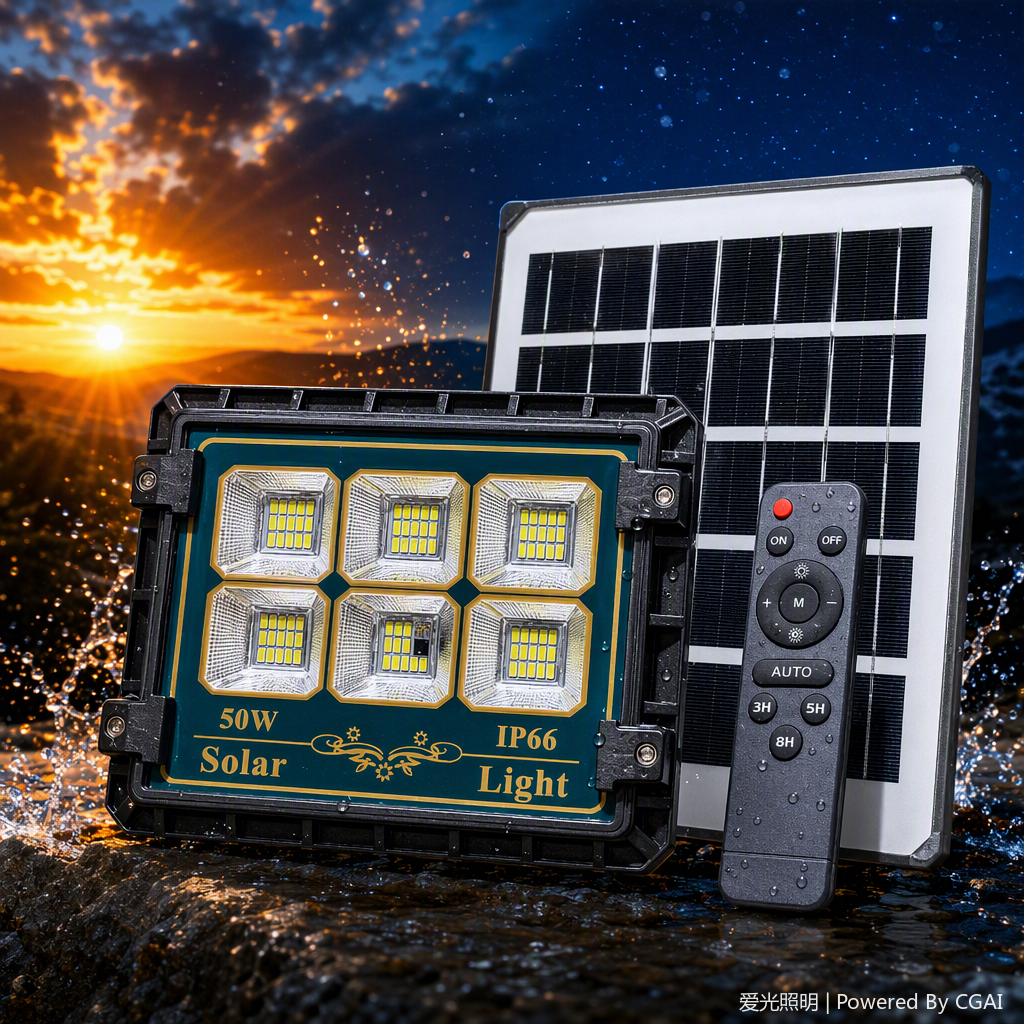 Green Gold Leopard model exclusively for foreign trade, black solar kitchen and bathroom light strip with six LED beads, 50W waterproof IP66 remote control panel for outdoor lighting, multiple power options available
