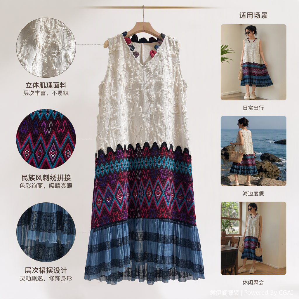 多彩民族风无袖连衣裙夏季新款韩版宽松显瘦百搭短裙裙子女装