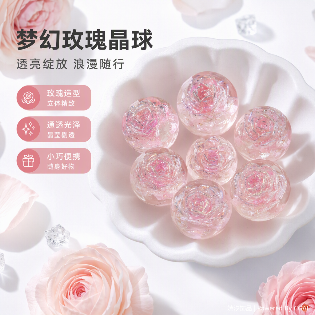 粉色玫瑰水晶珠子手链项链配饰DIY材料饰品配件礼物装饰品