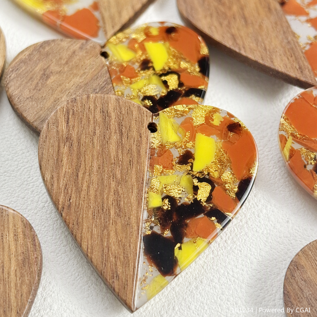 Fashionable heart-shaped pendant, orange, yellow, black and gold debris and wood grain spliced simple and individual necklace accessory gift Application Scenario