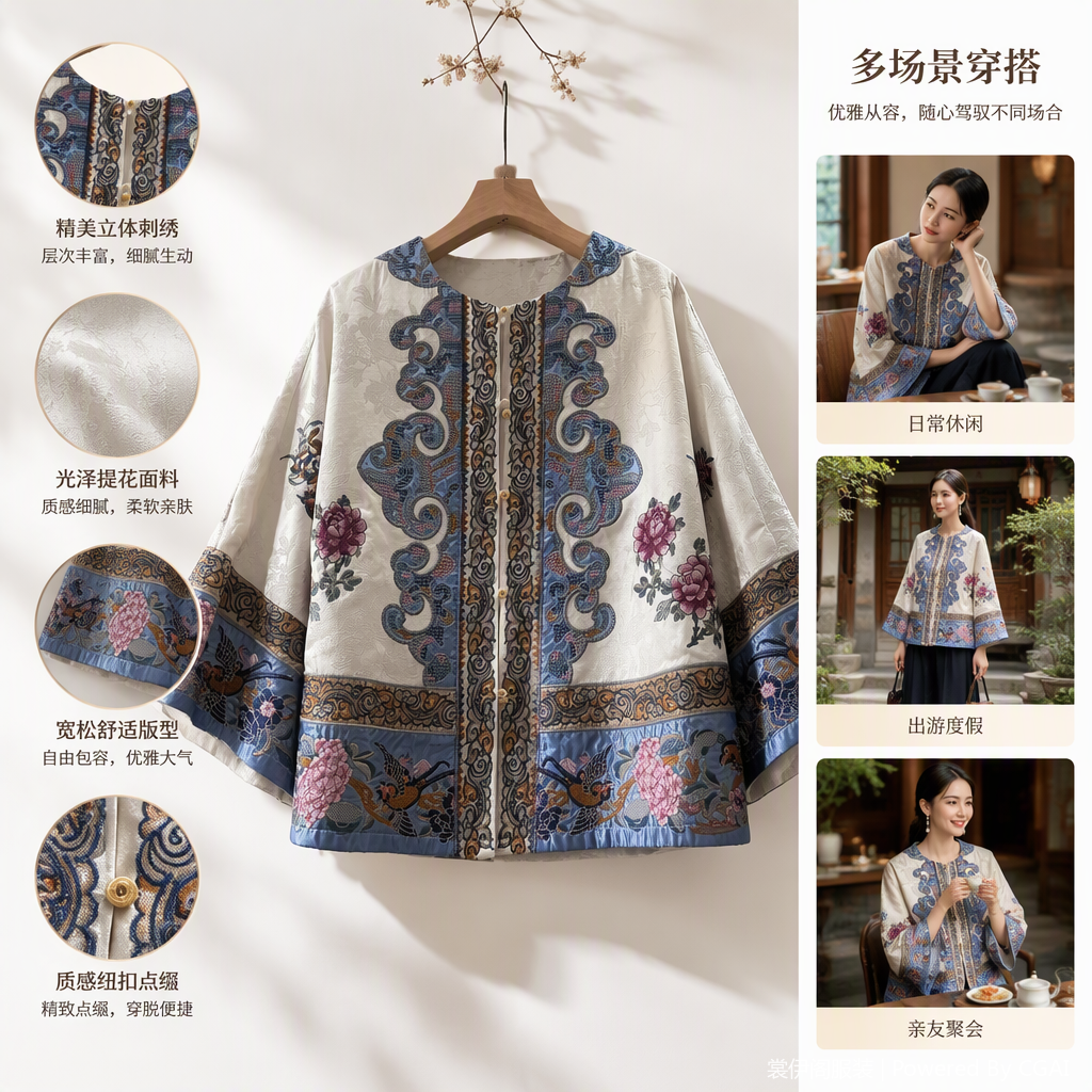 时尚刺绣上衣女春夏百搭短袖韩版宽松百花刺绣衬衫潮流休闲上衣