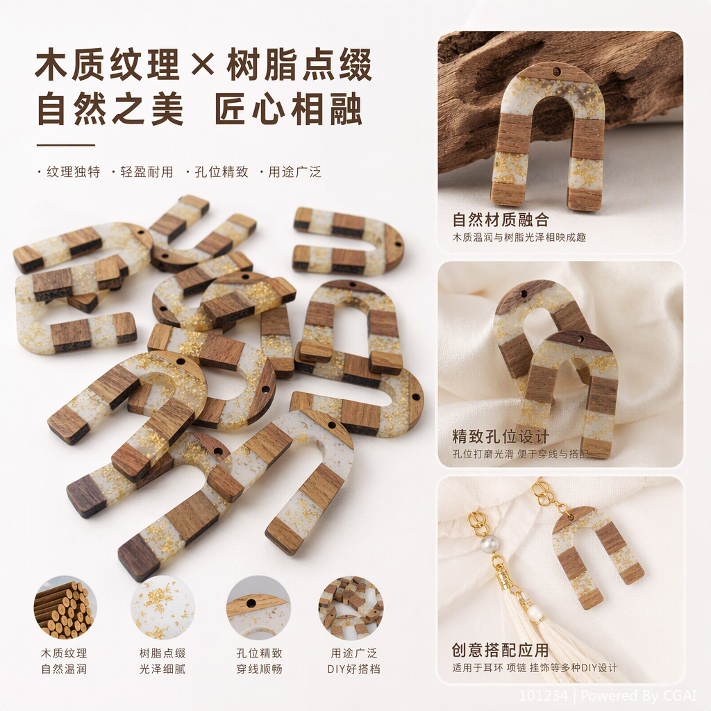 Natural grain wooden pendant, personalized, retro, simple and fashionable resin pendant, accessory and gift