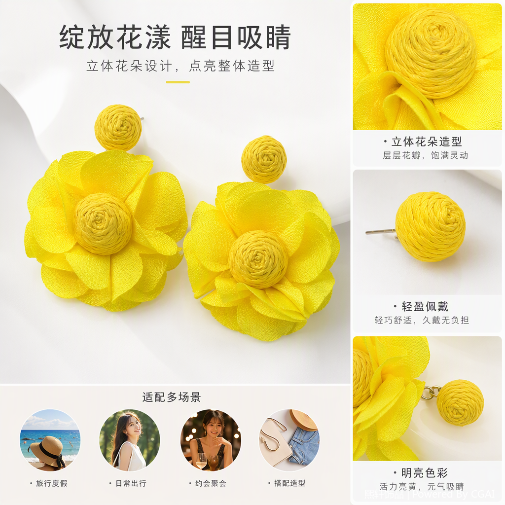 时尚复古黄花耳饰简约气质耳坠百搭优雅耳环女配饰品