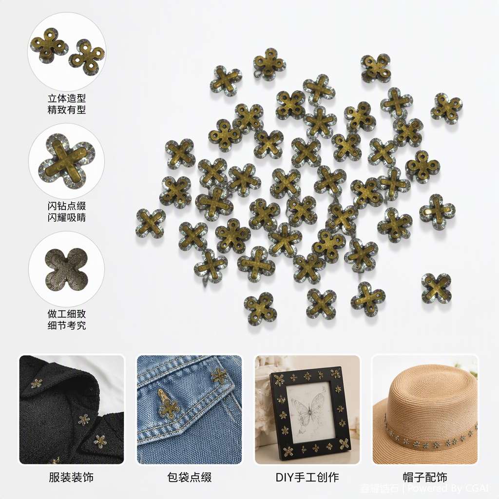 Golden cross-shaped sequin decorative pieces, sparkling sequin stickers, handmade materials, DIY decorative accessories