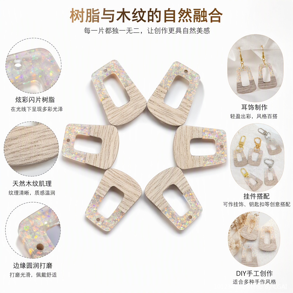 Hand-held glitter wood grain pendant pieces are fashionable, individual and trendy accessory gifts