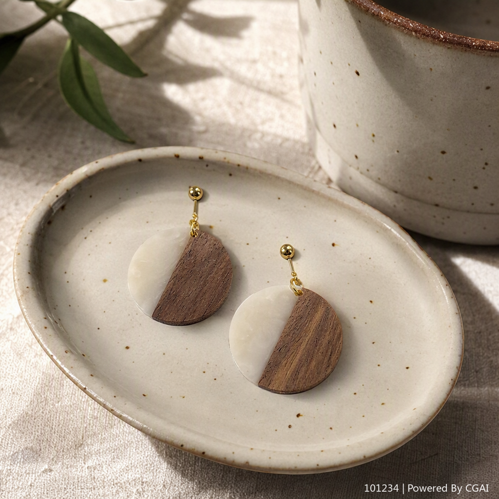Handcrafted round pendant, wooden shell spliced, retro and fashionable necklace accessory gift details Picture