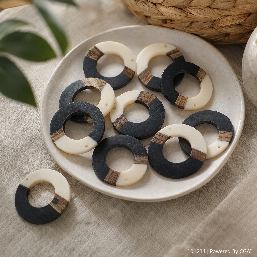 Black and white wood grain circular pendant, simple, retro, fashionable, individual and trendy necklace accessory gift details Picture