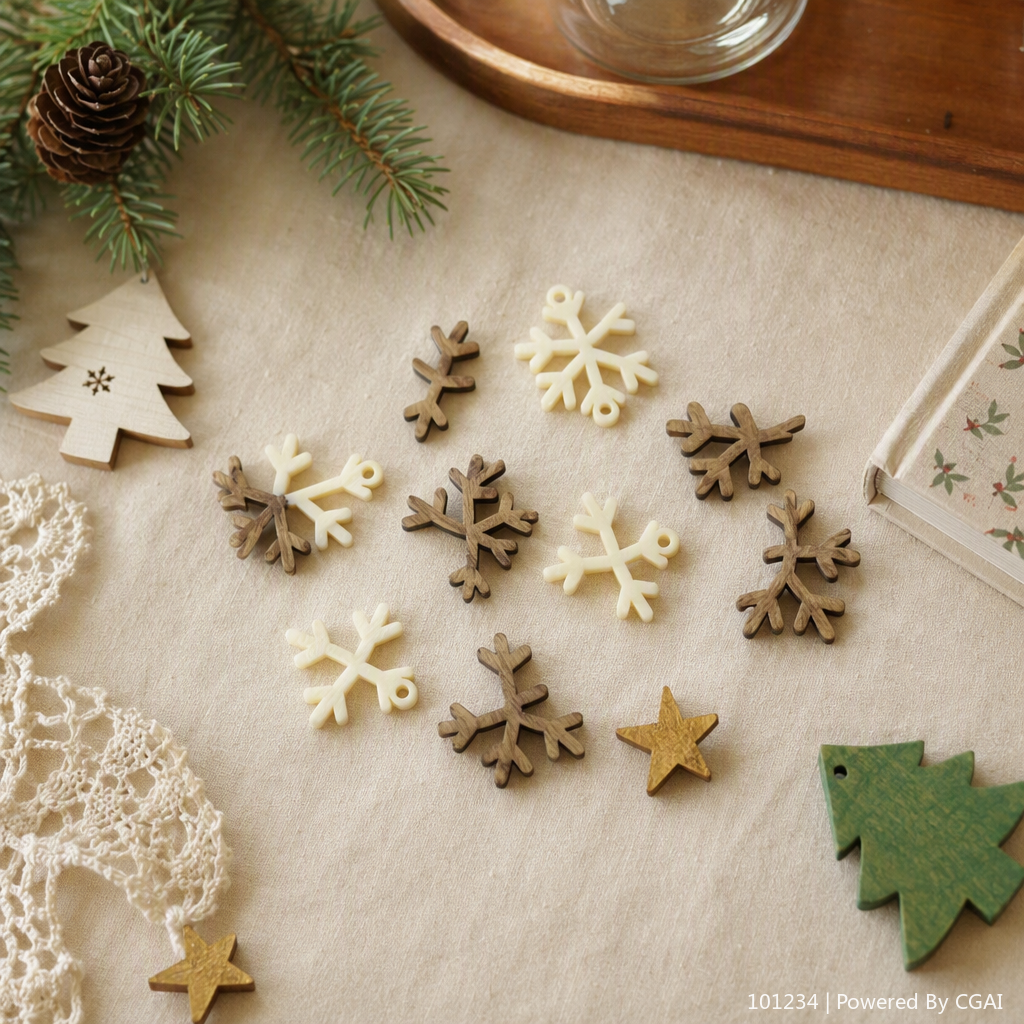 Nordic-style wooden off-white patchwork snowflake decorative pendant, simple and creative home decoration item gift details Picture