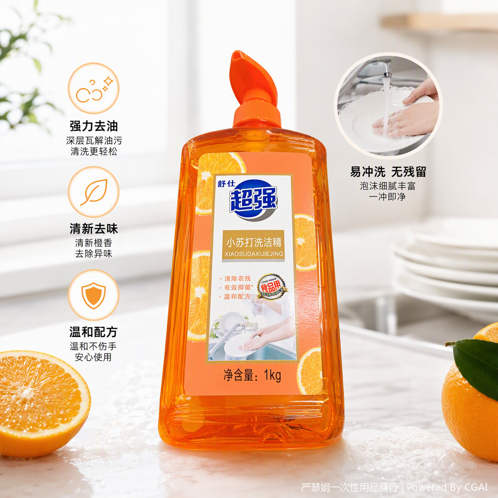 多功能橙色瓶身清洁剂家庭厨房卫生去油污强效除菌清洁剂瓶装
