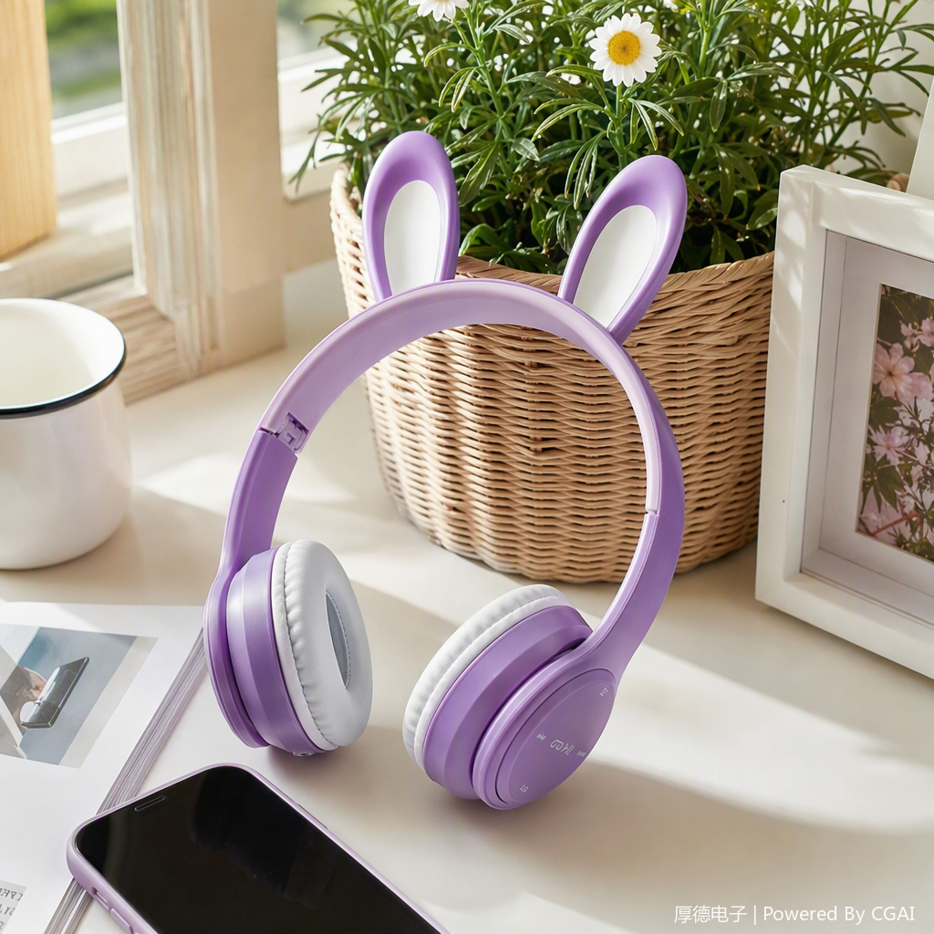 Colorful rabbit-ear wireless headphones, fashionable and trendy Bluetooth earbuds with charging cases, portable and suitable for sports details Picture