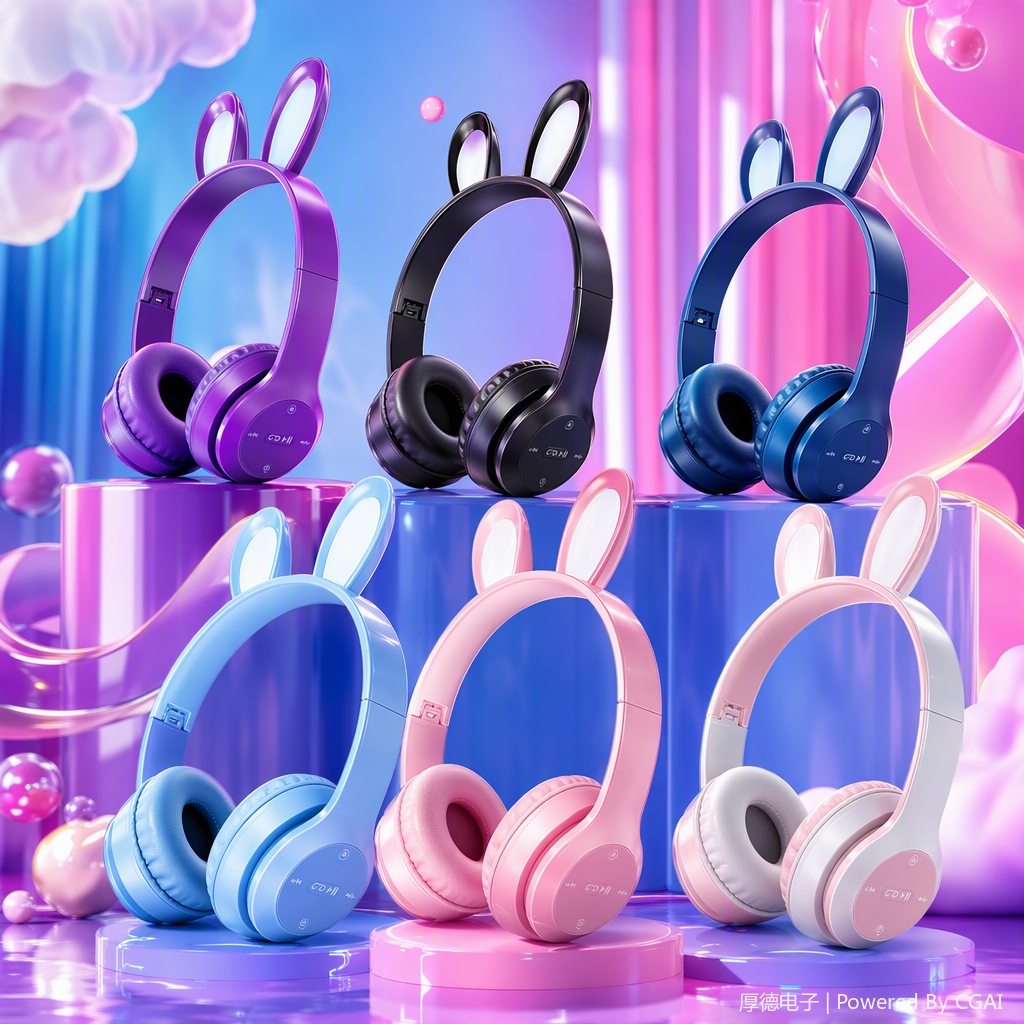 Colorful rabbit-ear wireless headphones, fashionable and trendy Bluetooth earbuds with charging cases, portable and suitable for sports Specification image