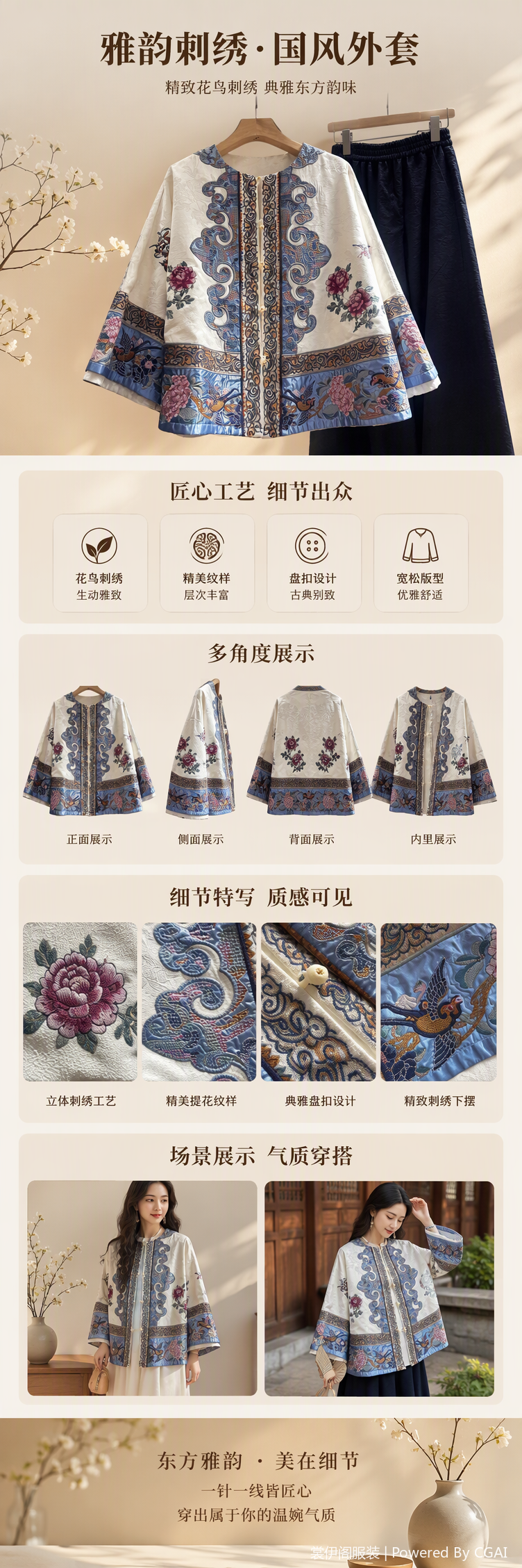 时尚刺绣上衣女春夏百搭短袖韩版宽松百花刺绣衬衫潮流休闲上衣详情1