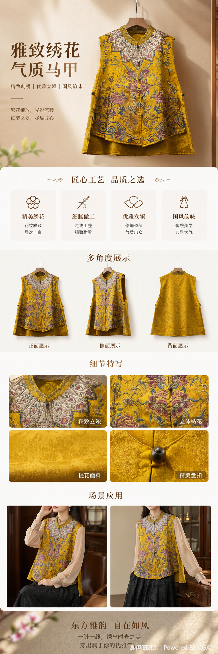 时尚刺绣马甲搭配黑色长裙休闲显瘦百搭春夏新款详情1